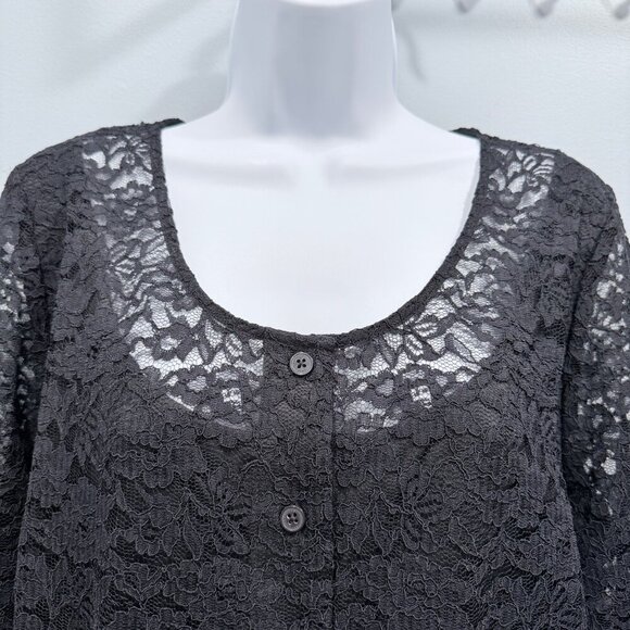 Isaac Mizrahi Black Lace Cardigan Button Up Top Career Event Whimsigoth Womens M - Picture 2 of 13